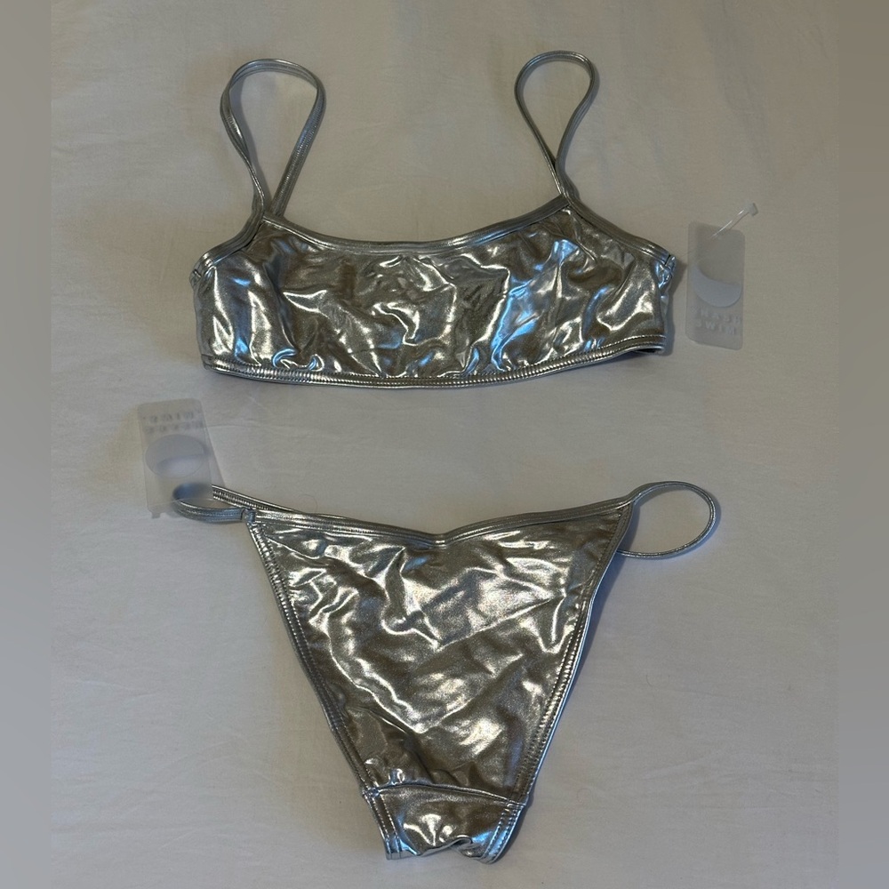 NEW WITH TAGS Gnash Swim Silver Foil Swimsuit Set Size US6